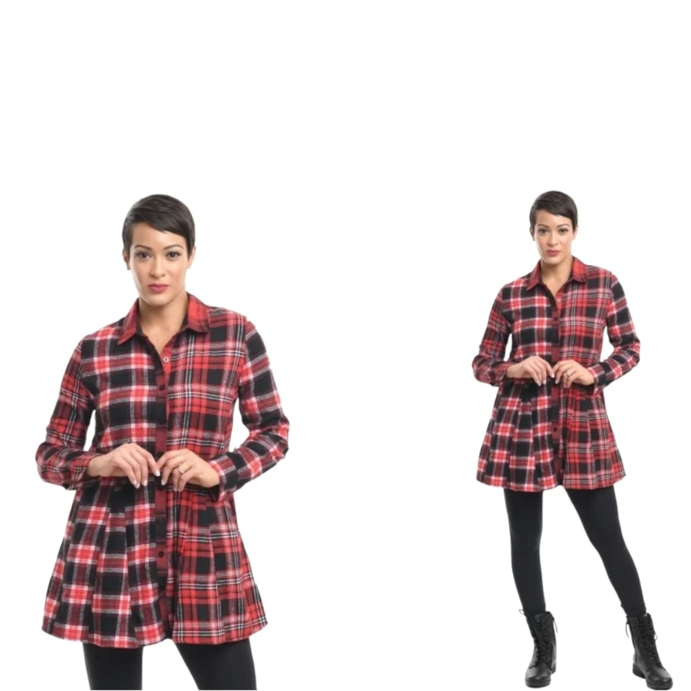 Tulip Janet Plaid Blue 100% Cotton Shirt/Dress Size M - Picture 2 of 12